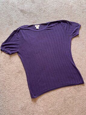 Talbots Oversized Lightweight Silk Purple Short Sleeve Tunic Sweater M Fits L-XL